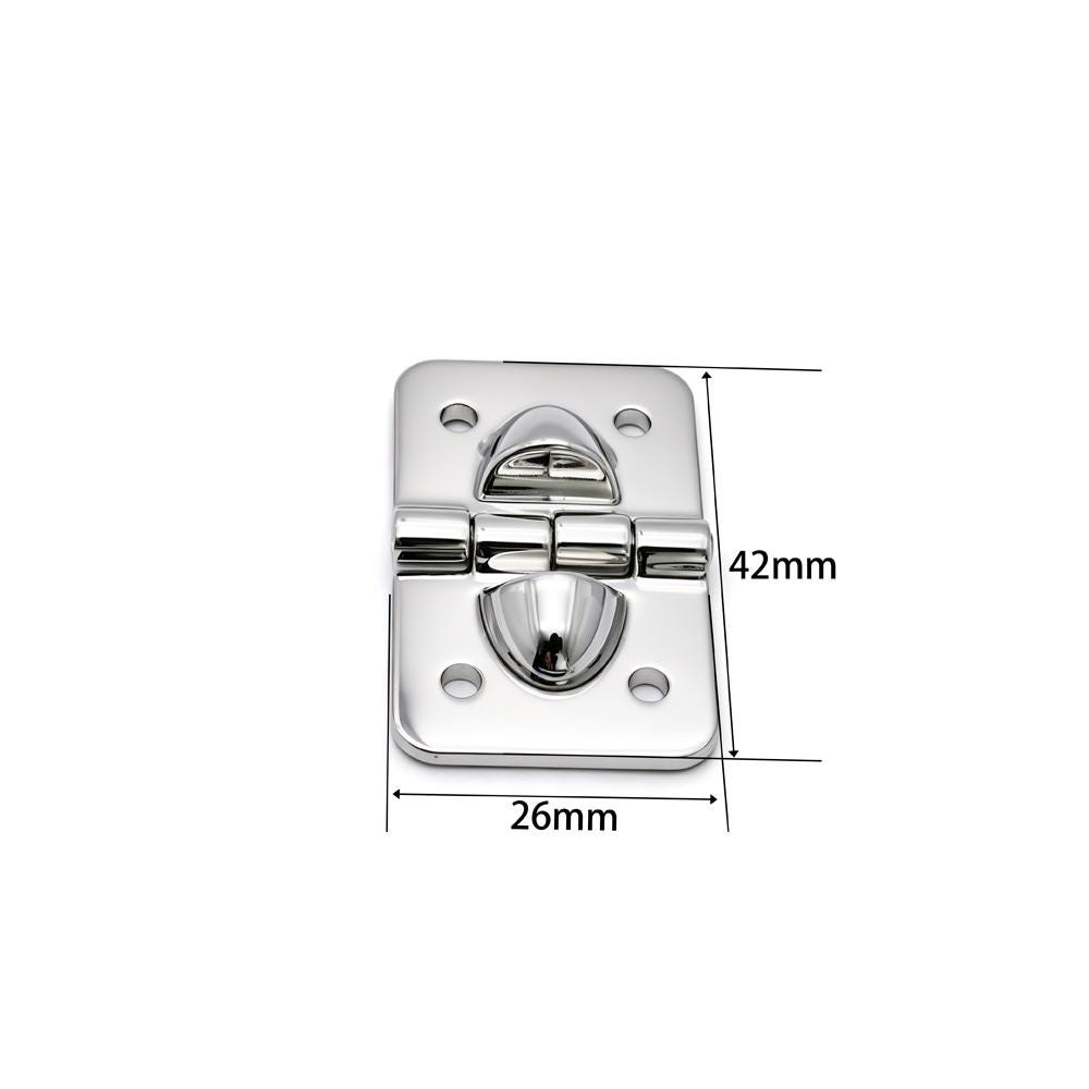Close-up of offset limit hinge for wooden boxes
