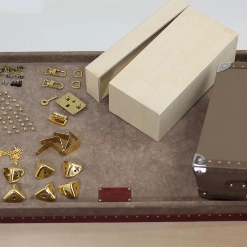 Wooden trunk kit with frame parts and metal hardware