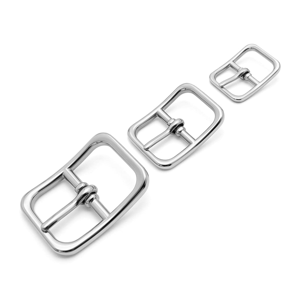 Bag strap buckle hardware with center bar and pin