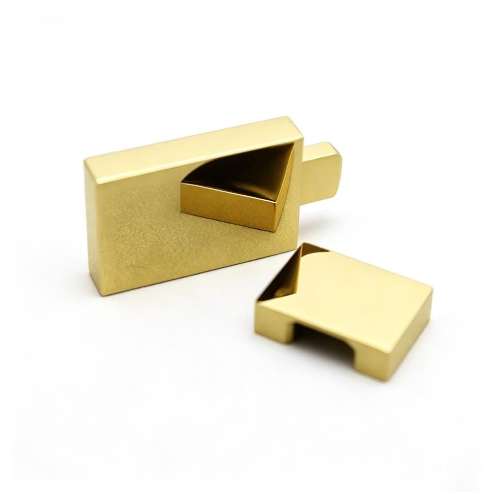 Concealed positioning latch showing catch and plate detail