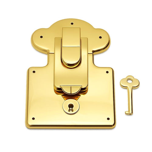 Large T-lock clasp with key for wooden trunks