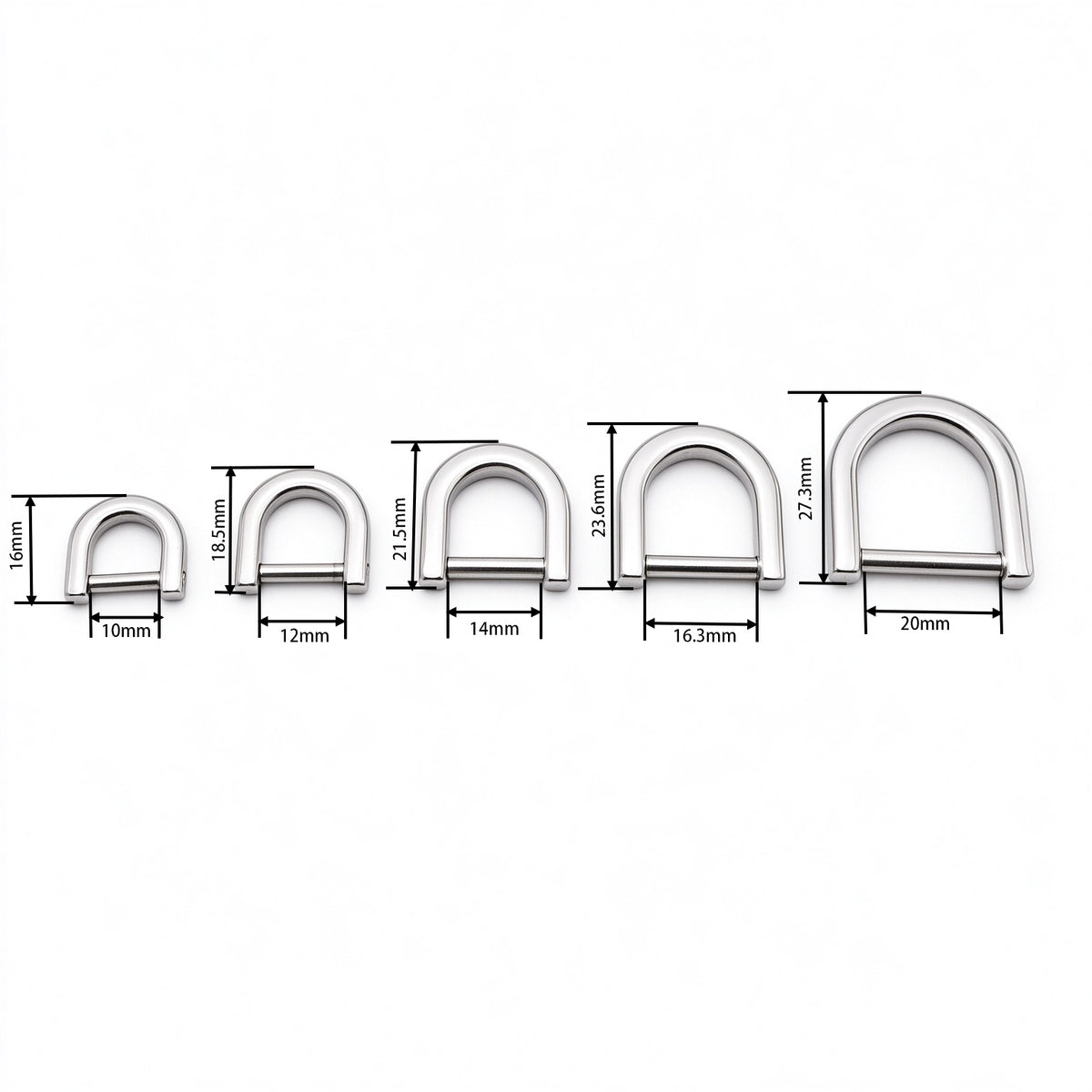 316 Stainless Steel Detachable Screw D Ring | Silver D Shackle for Bag, Purse, Leather Craft Hardware, 5 Sizes Available