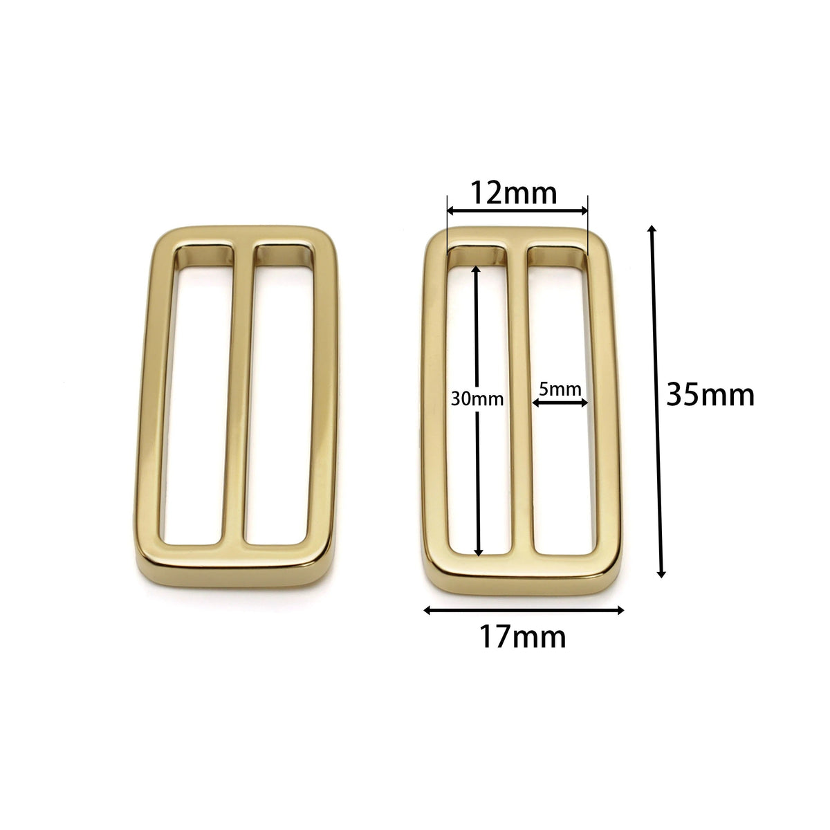Close-up of polished square ring hardware, 5x30mm