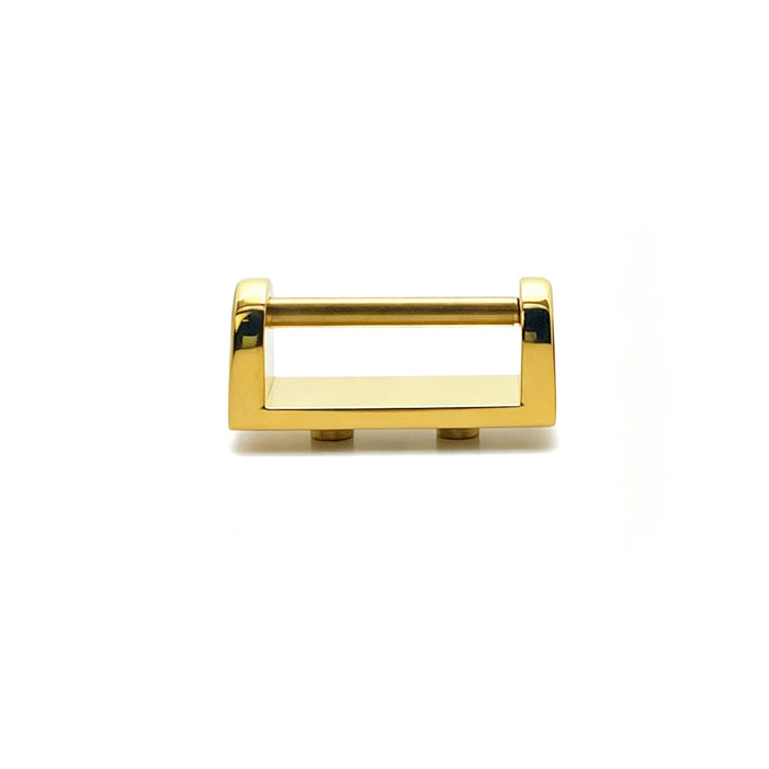 Close-up of strap handle fitting hardware with pin