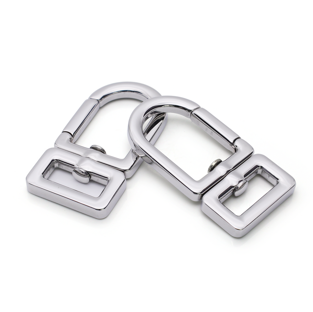 Close-up of stainless steel rectangle hook clasp