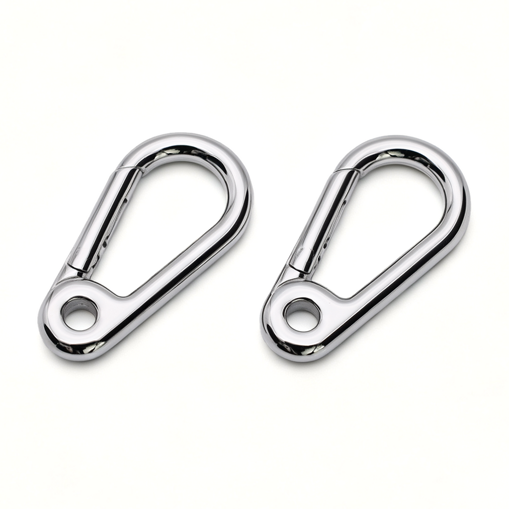 Hook clasp hardware showing polished stainless steel finish