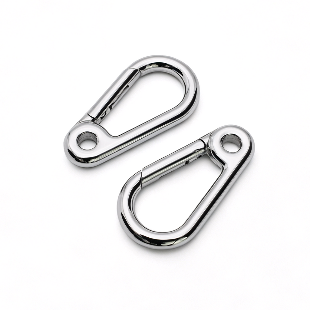 Close-up of stainless steel hook clasp for bag straps