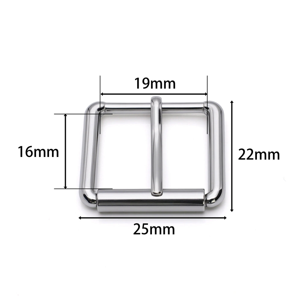 Close-up of stainless steel roller pin buckle for straps
