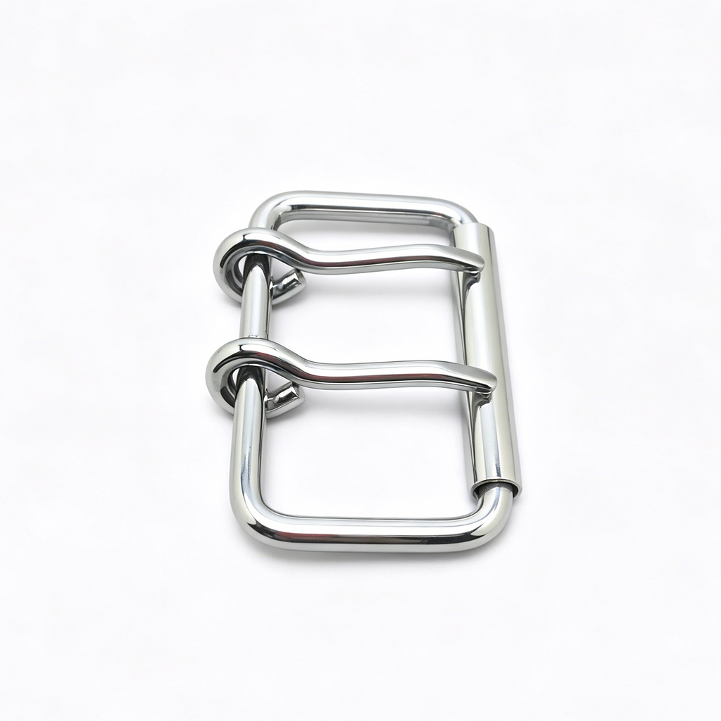 Weightlifting belt buckle with double pin stainless steel frame