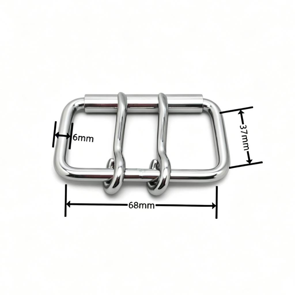 Close-up of stainless steel double pin buckle for heavy belts