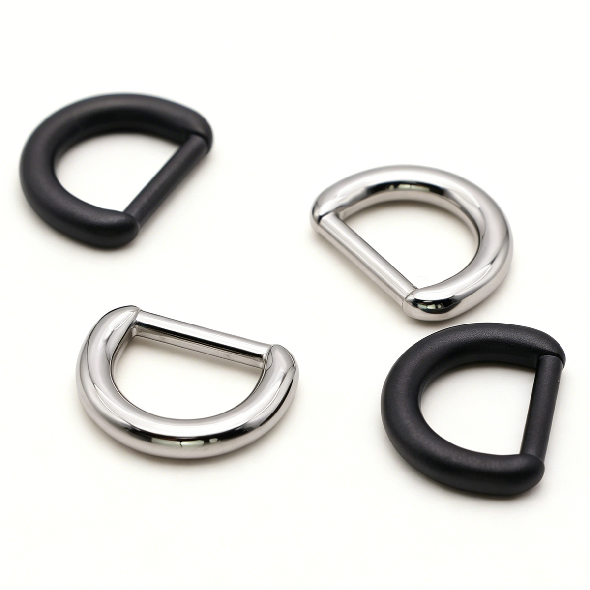 Metal D-ring connector with polished stainless finish
