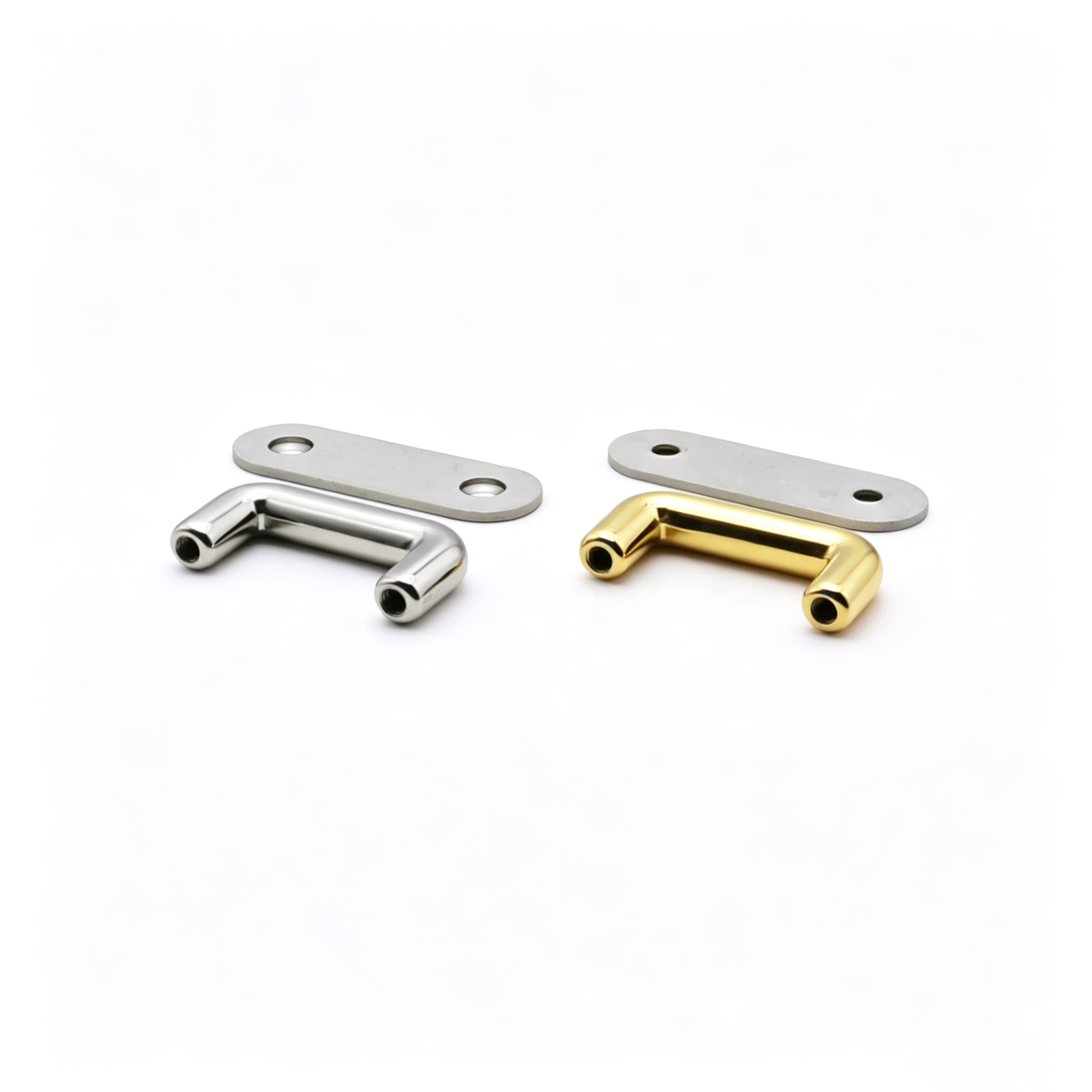 Bridge handle mounts with back plate for case hardware