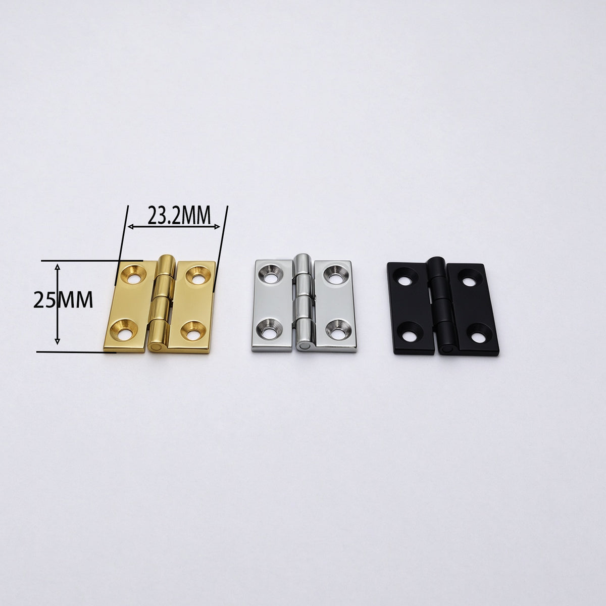 25mm Mini Hinge 4-Hole – Bright Gold / Bright Silver / Matte Black | Small Box Hardware for Jewelry, Makeup & Craft Boxes