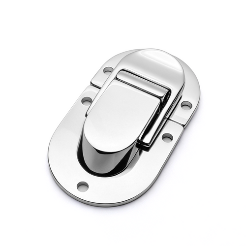 Close-up of oval press lock clasp for cases