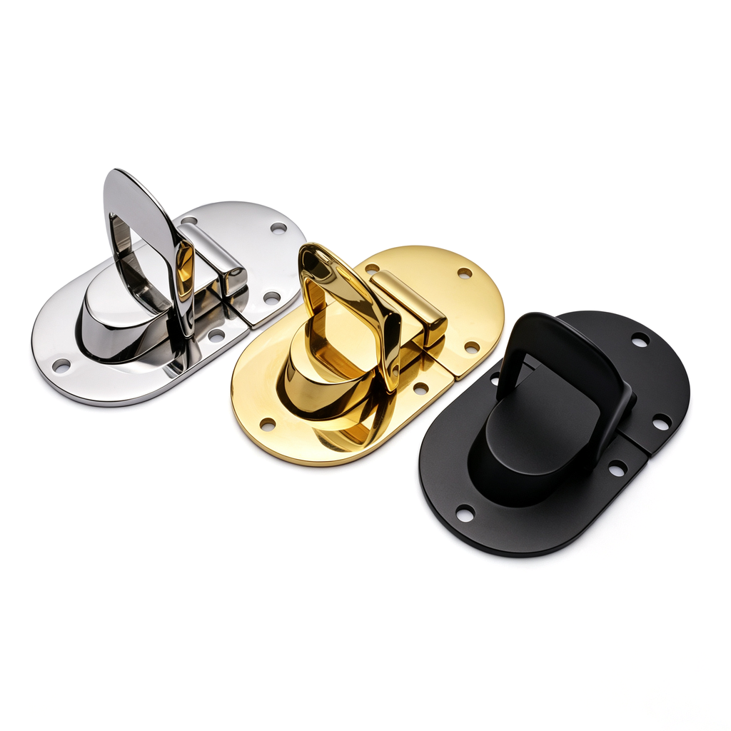Metal press lock components for box lid closure