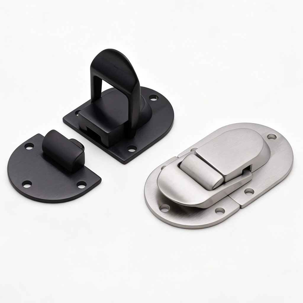 Box lid press lock showing oval face plate detail