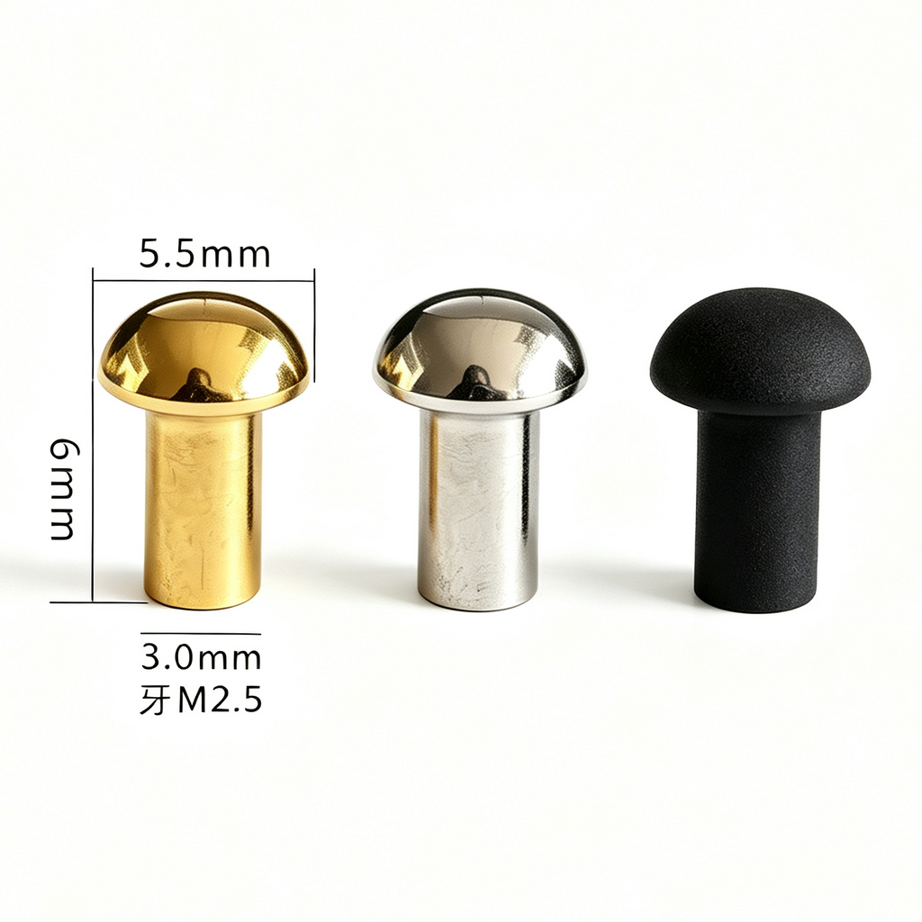 Small mushroom head rivet nuts for leather goods