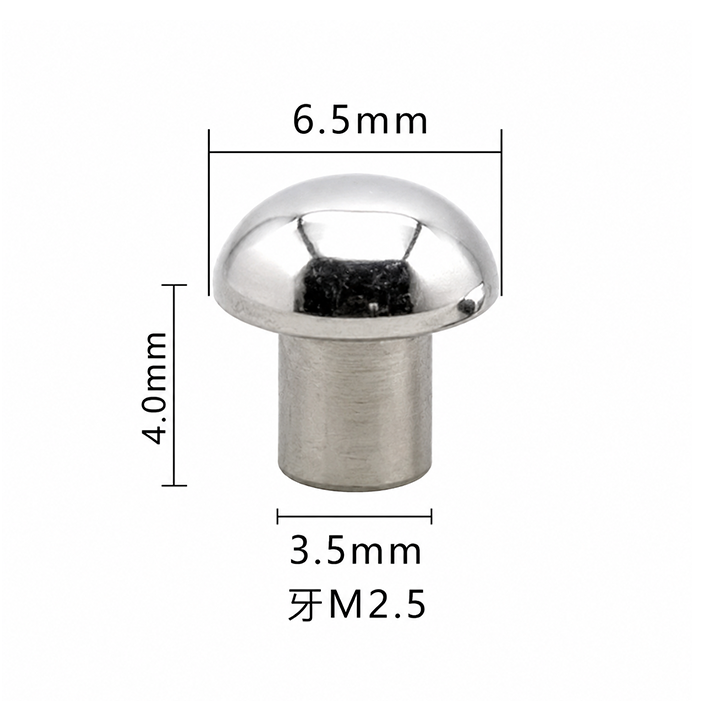 Small rivet nuts for leather straps and bag fittings