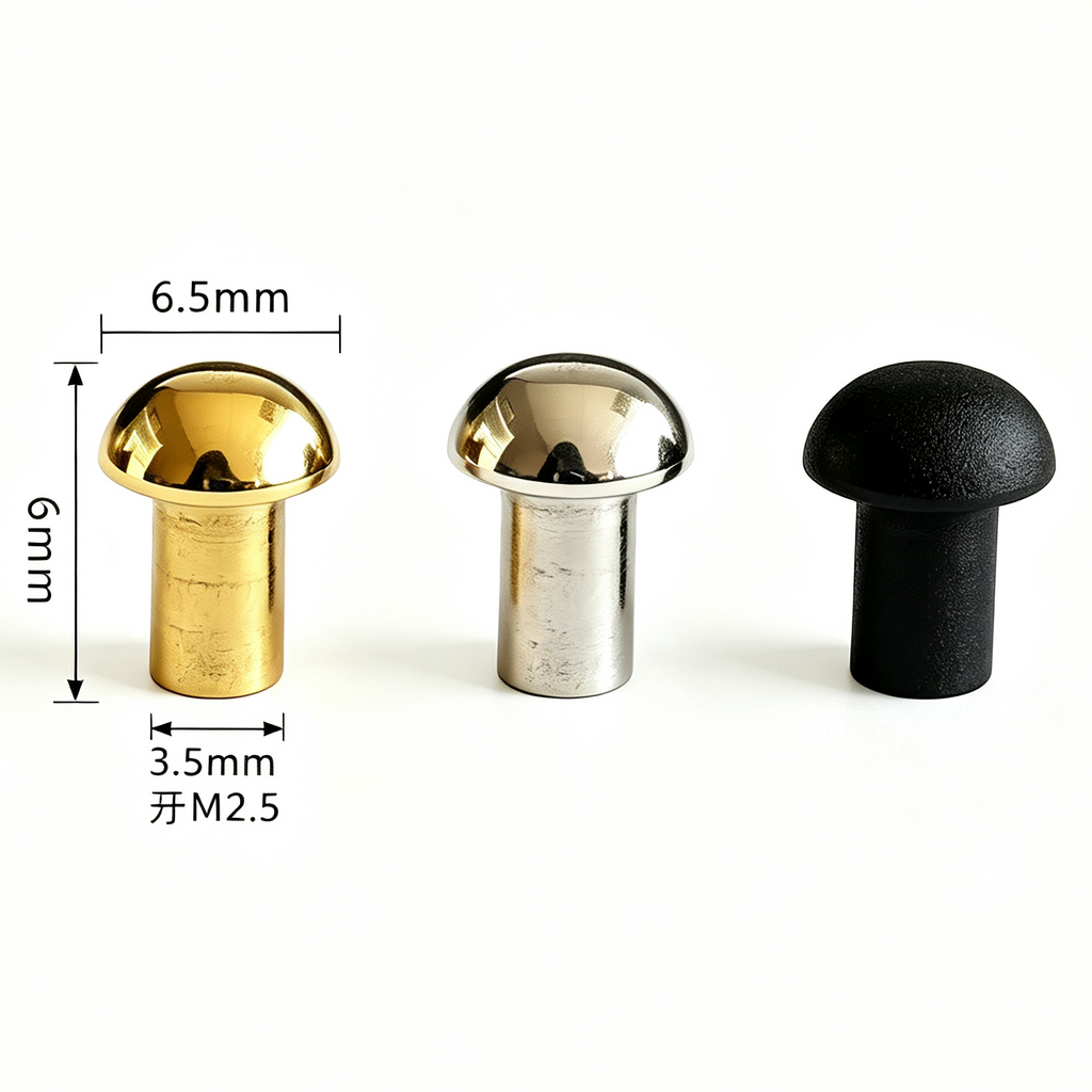 Mushroom head screw rivet nuts in metal finish