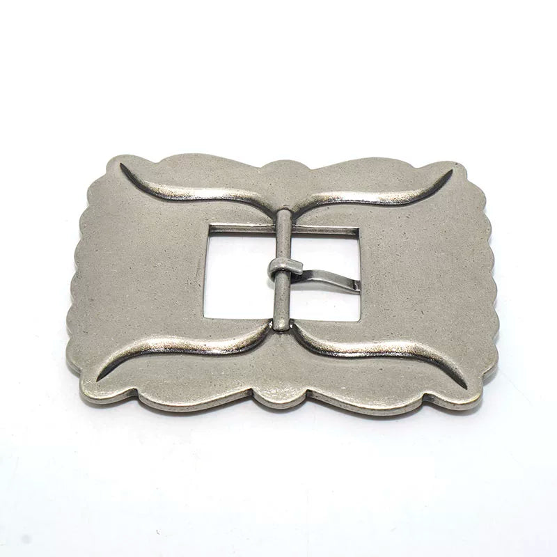 Solid Brass Antique Silver Plated Vintage Patterned Pin Buckle