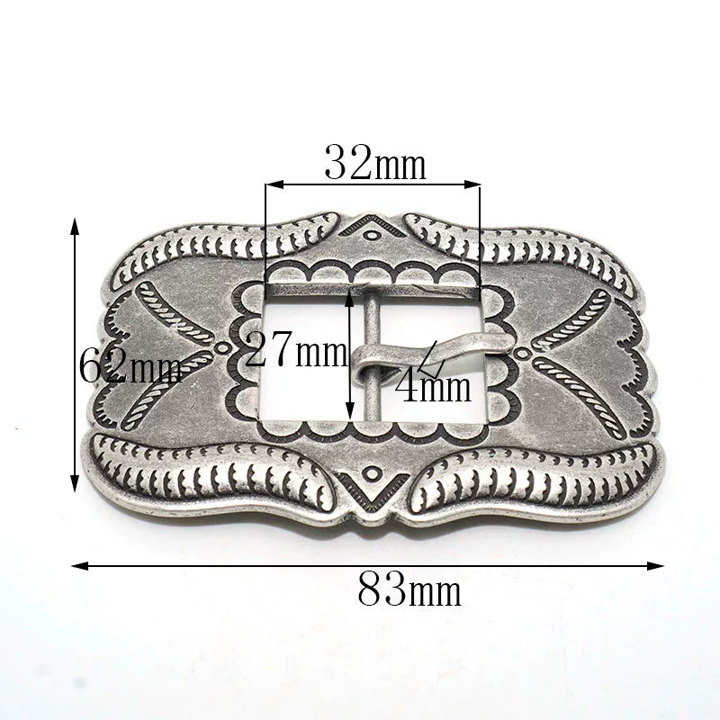 Solid Brass Antique Silver Plated Vintage Patterned Pin Buckle