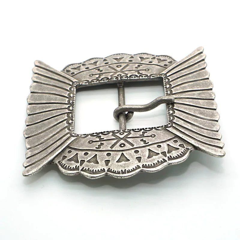 Solid Copper Silver Plated Patterned Belt Buckle for 37mm Strap