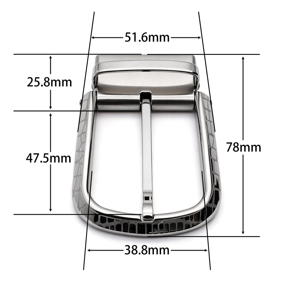 Men's Rotatable Reversible Pin Belt Buckle, 38.8mm Inner Width, Unique Croc Crackle Inlaid Frame Metal Belt Buckle Replacement, Silver / Gold / Matte Black