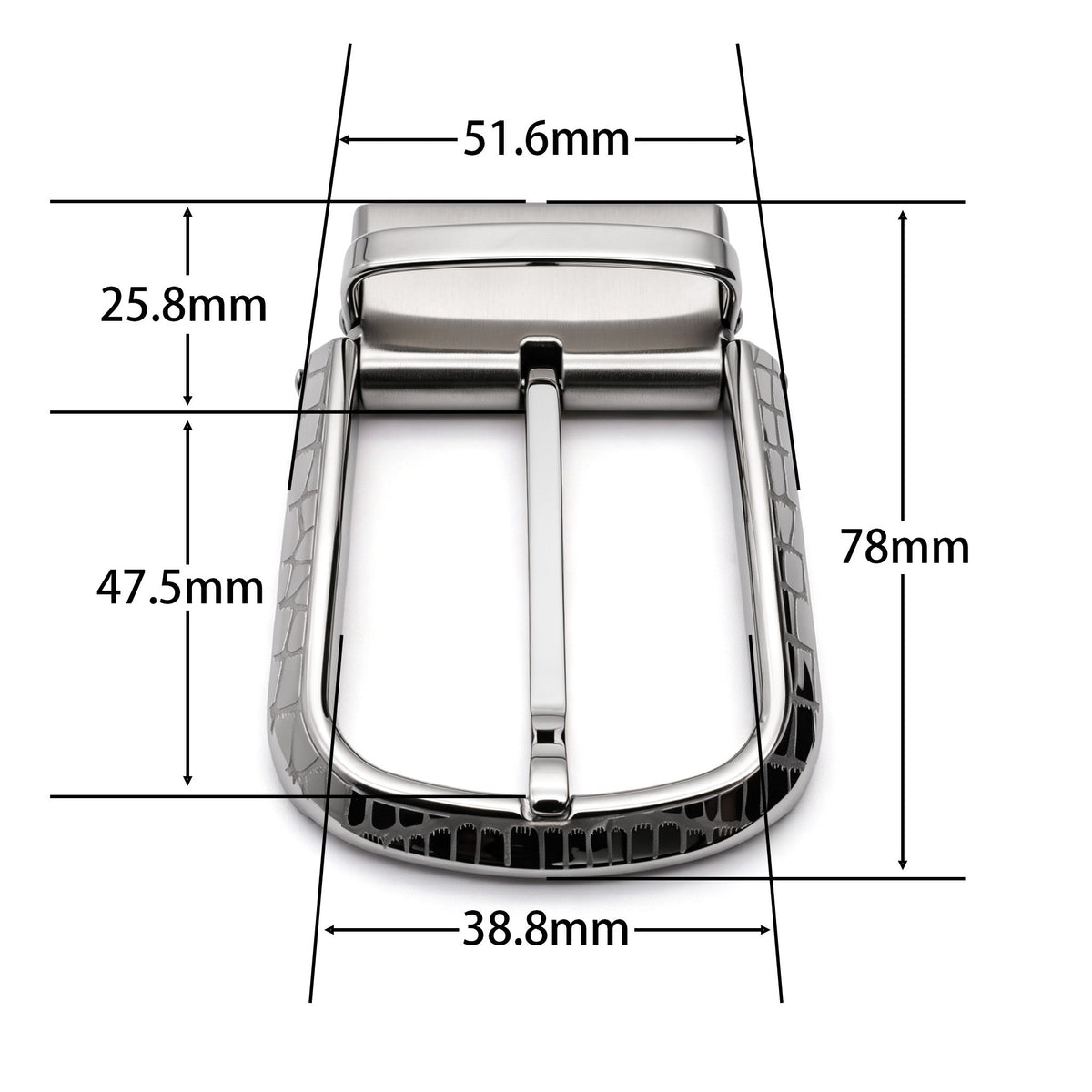 Men's Rotatable Reversible Pin Belt Buckle, 38.8mm Inner Width, Unique Croc Crackle Inlaid Frame Metal Belt Buckle Replacement, Silver / Gold / Matte Black