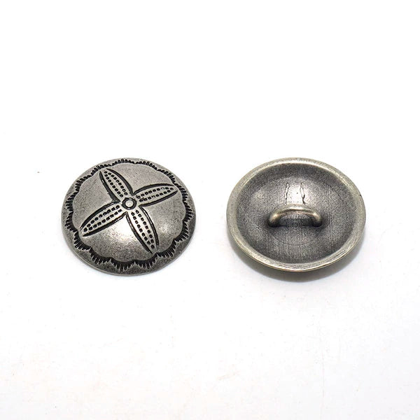 Solid Brass Antique Silver Plated Vintage Patterned Button