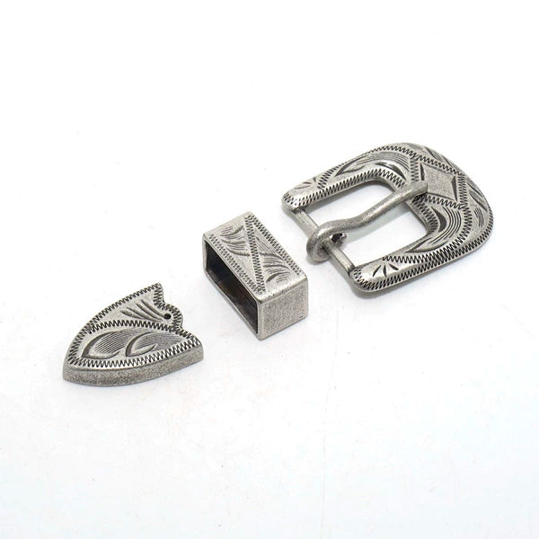 Solid Brass Antique Silver Plated Carved Pin Buckle