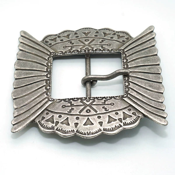 Solid Copper Silver Plated Patterned Belt Buckle for 37mm Strap