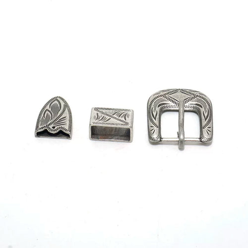 Solid Brass Antique Silver Plated Carved Pin Buckle
