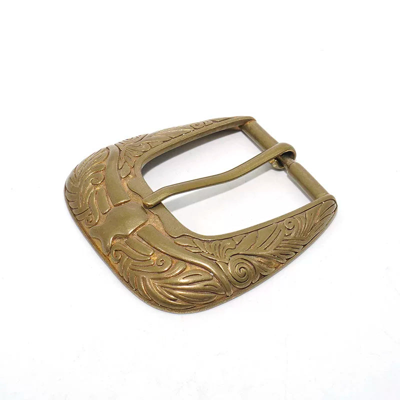 Solid Brass Antique Bronze Vintage Carved Pin Buckle