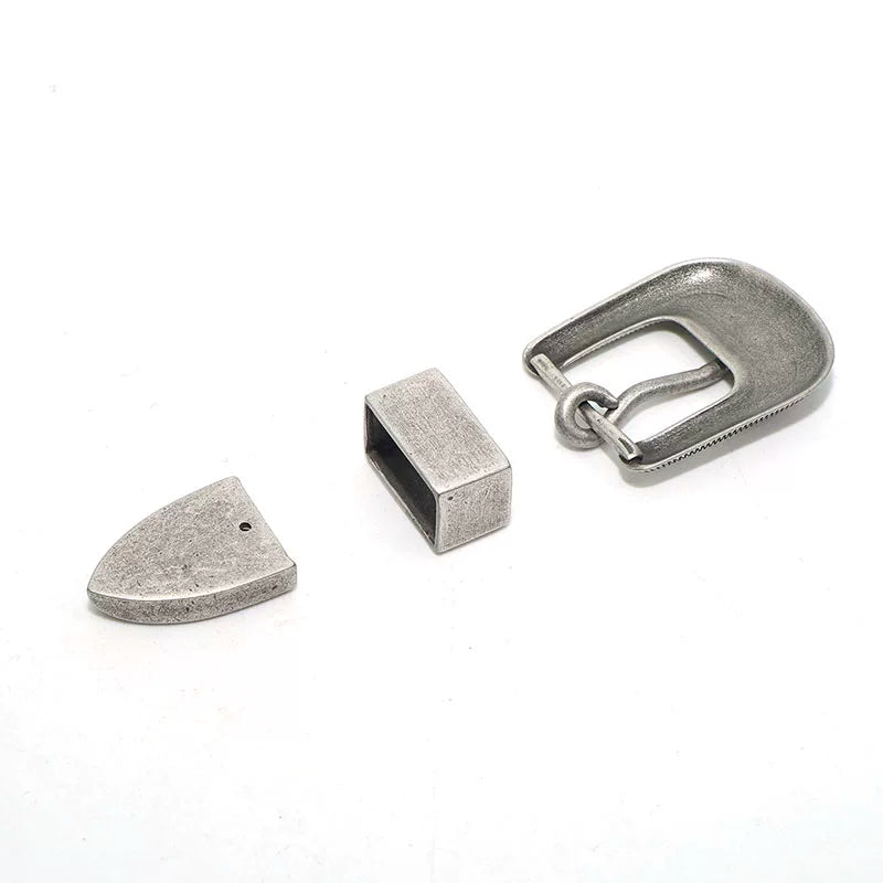 Solid Brass Antique Silver Plated Carved Pin Buckle