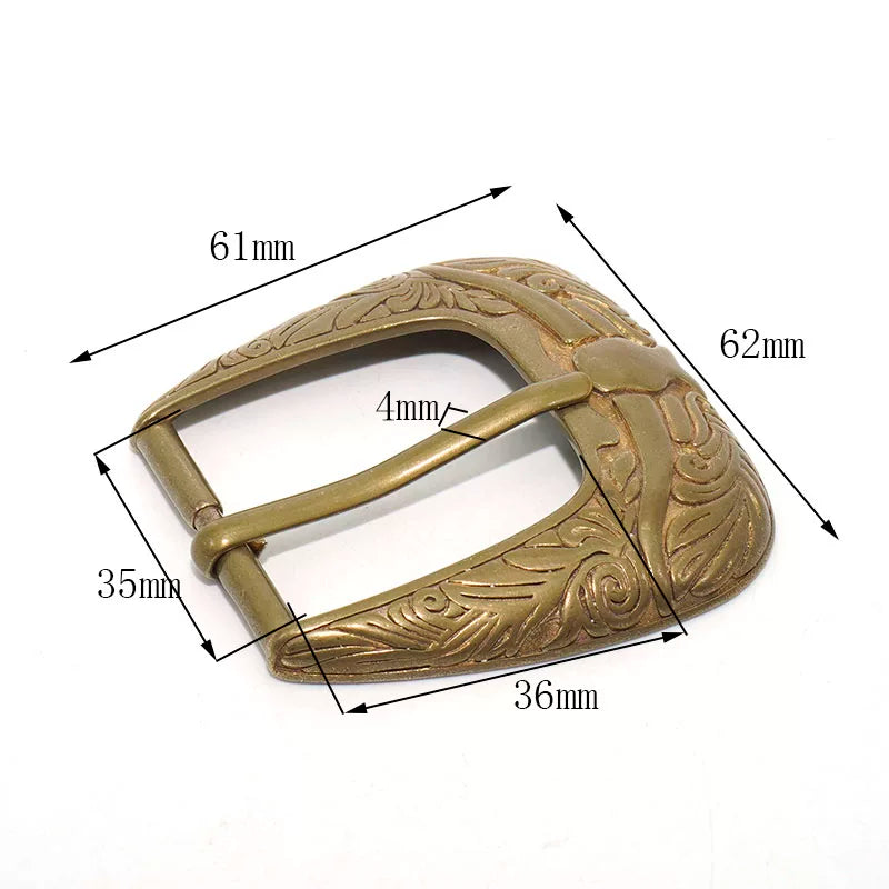 Solid Brass Antique Bronze Vintage Carved Pin Buckle