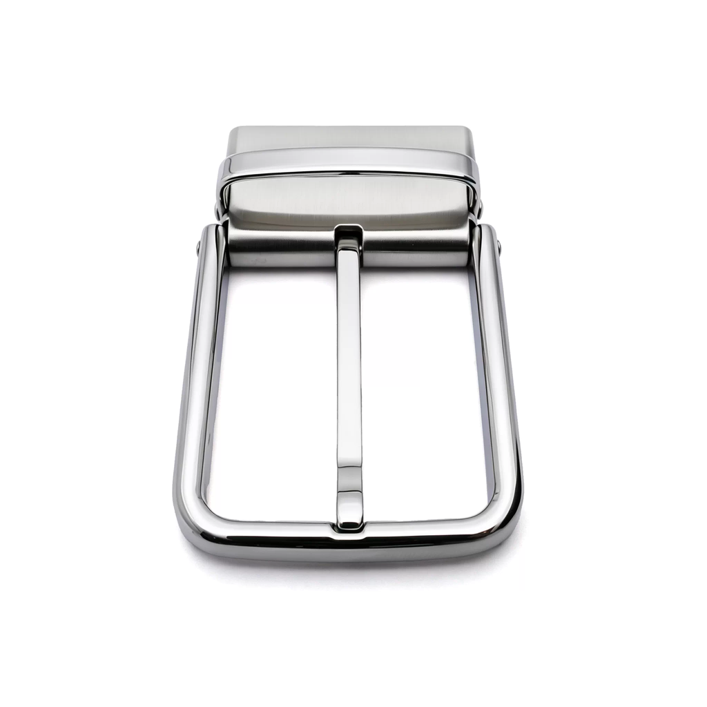 Men's Reversible Rotating Pin Belt Buckle, 39mm Inner Width, Rounded Square Silver Metal Belt Buckle Replacement