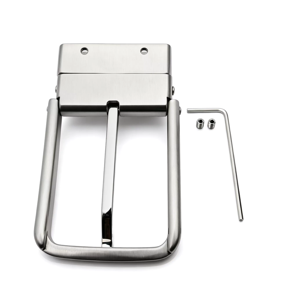 Men's Reversible Rotating Pin Belt Buckle, 39mm Inner Width, Rounded Square Silver Metal Belt Buckle Replacement