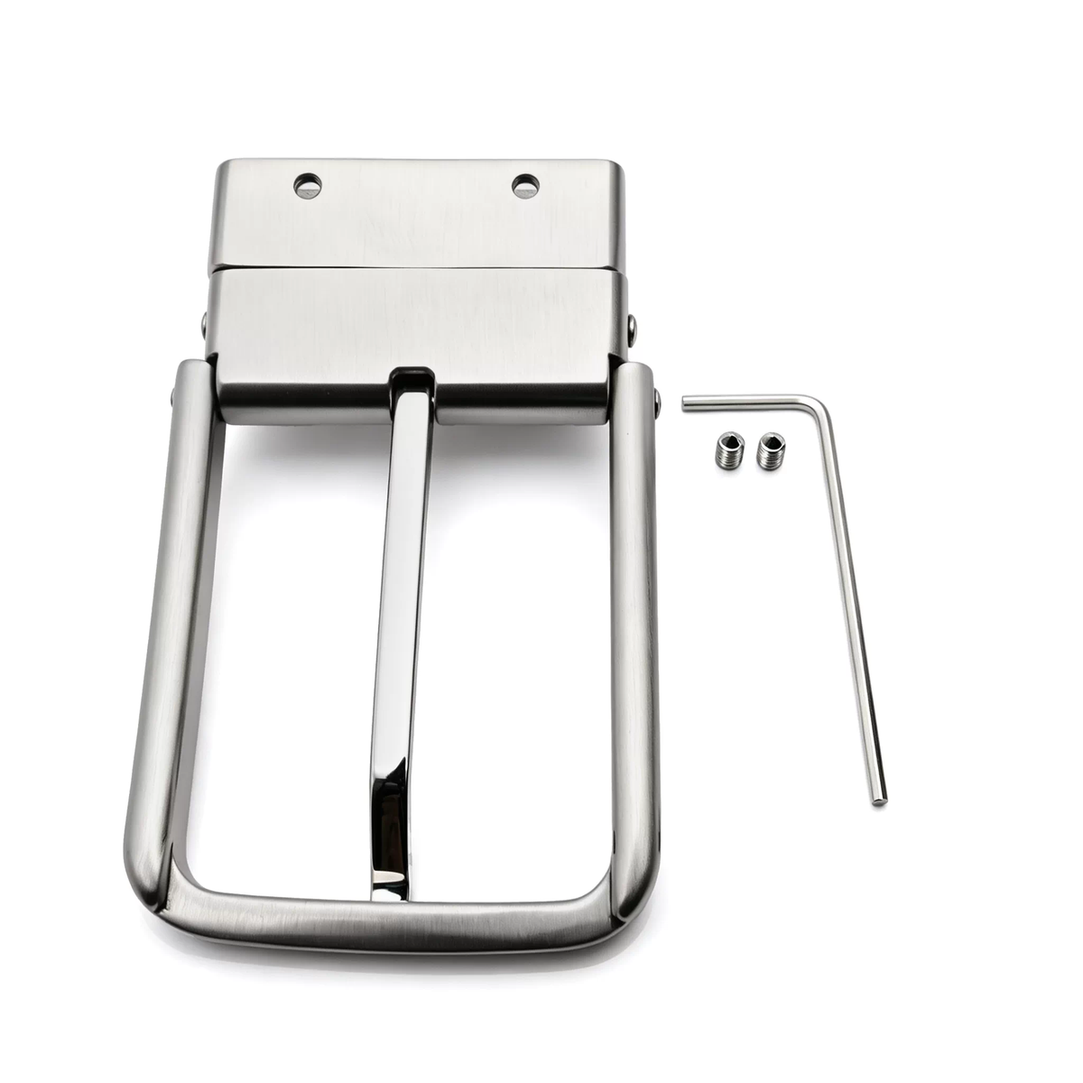 Men's Reversible Rotating Pin Belt Buckle, 39mm Inner Width, Rounded Square Silver Metal Belt Buckle Replacement