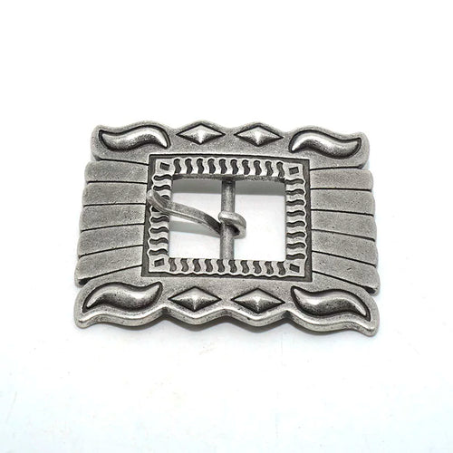 Solid Brass Antique Silver Plated Vintage Patterned Belt Buckle