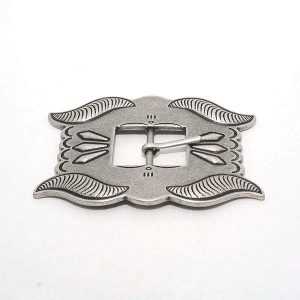 Solid Brass Silver Plated Vintage Patterned Pin Buckle
