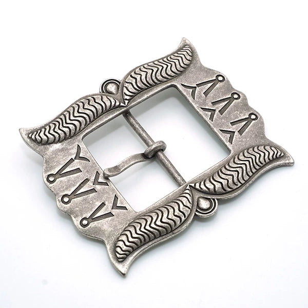 Solid Copper Silver Plated Patterned Belt Buckle for 39mm Strap