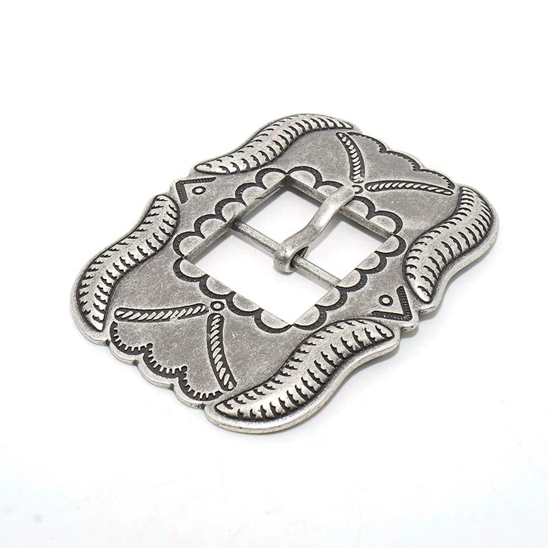 Solid Brass Antique Silver Plated Vintage Patterned Pin Buckle
