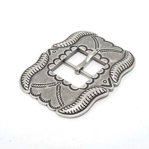 Solid Brass Antique Silver Plated Vintage Patterned Pin Buckle