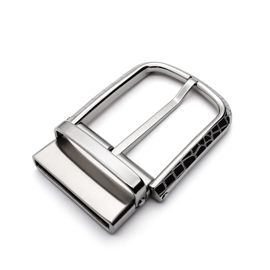 Men's Rotatable Reversible Pin Belt Buckle, 38.8mm Inner Width, Unique Croc Crackle Inlaid Frame Metal Belt Buckle Replacement, Silver / Gold / Matte Black
