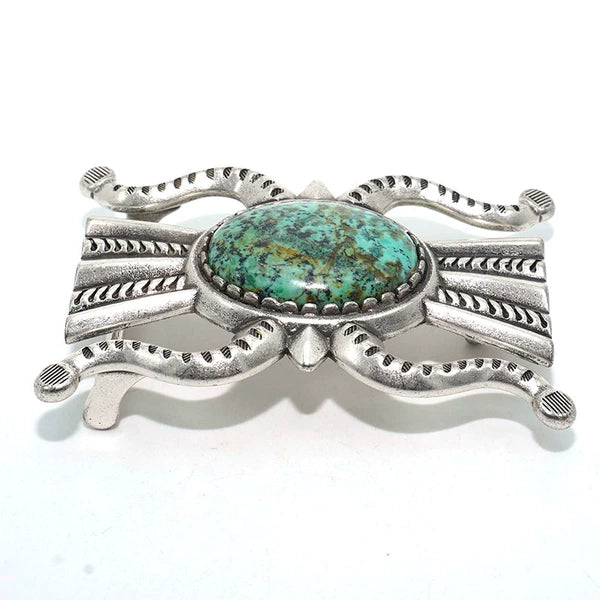 Solid Brass Antique Silver Plated Vintage Turquoise Belt Buckle