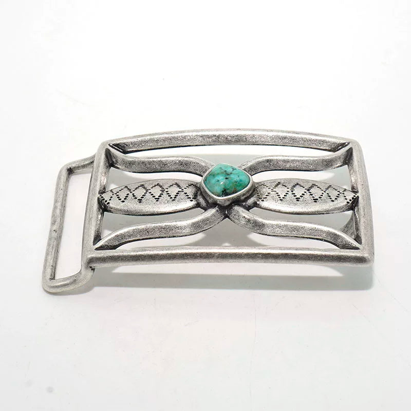 Solid Brass Vintage Turquoise Belt Buckle for 38mm Strap