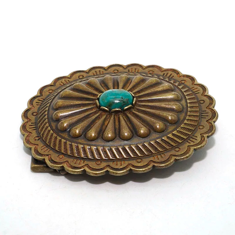 Solid Brass Oxidized Vintage Turquoise Belt Buckle