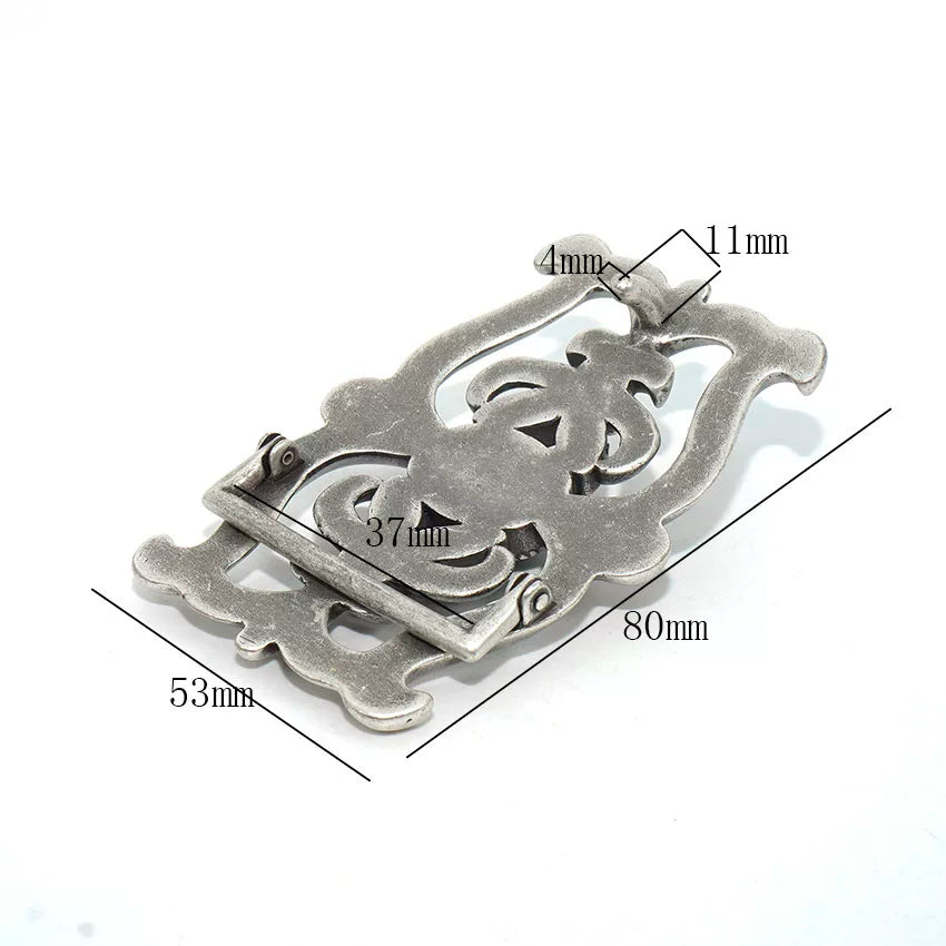 Solid Brass Antique Silver Plated Turquoise Belt Buckle for 37mm Strap