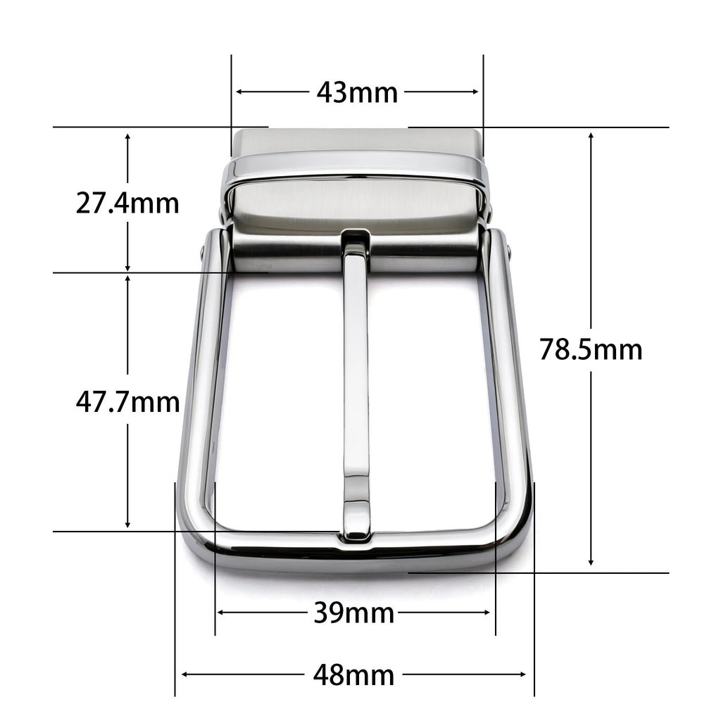 Men's Reversible Rotating Pin Belt Buckle, 39mm Inner Width, Rounded Square Silver Metal Belt Buckle Replacement
