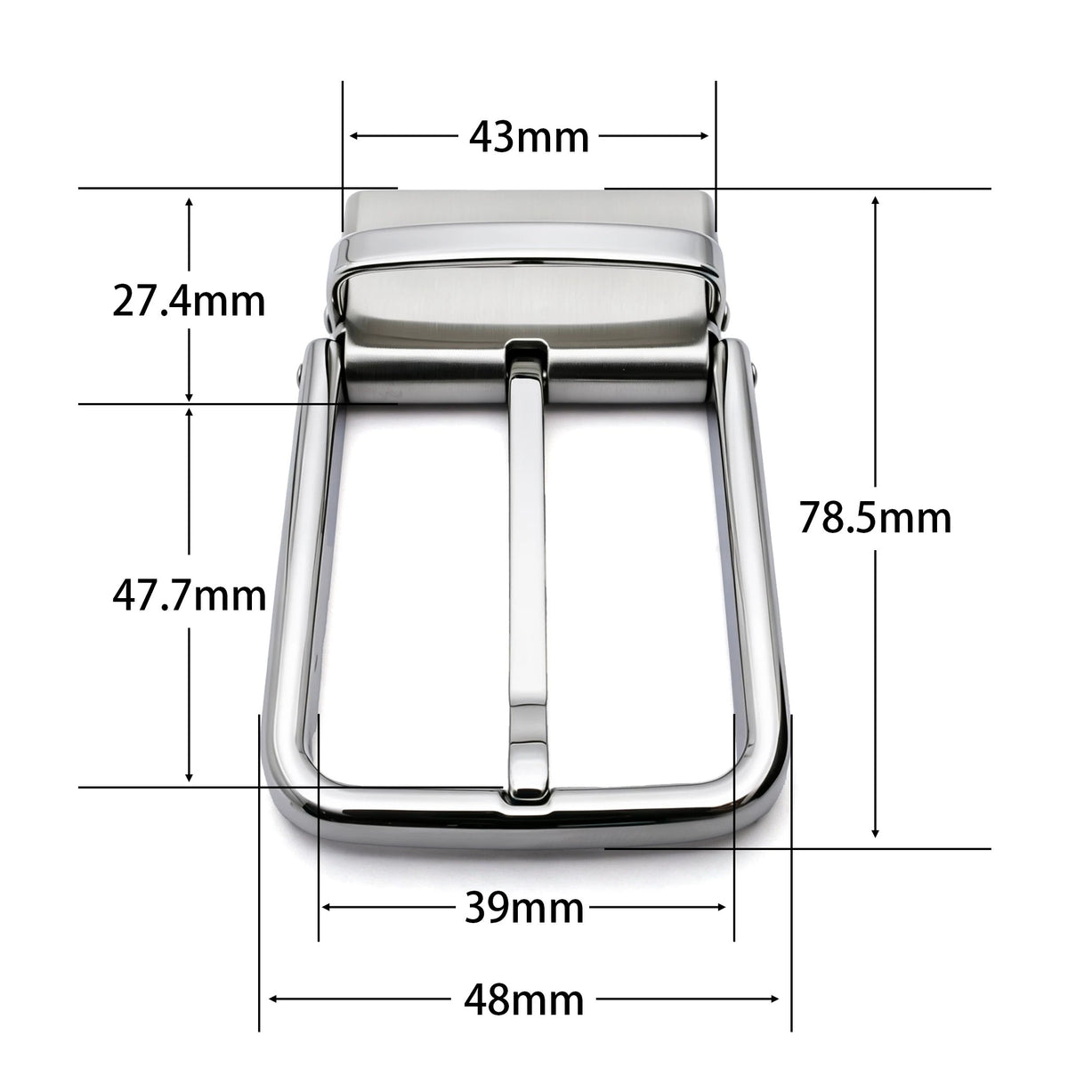 Men's Reversible Rotating Pin Belt Buckle, 39mm Inner Width, Rounded Square Silver Metal Belt Buckle Replacement